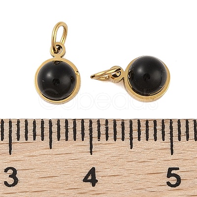 Ion Plating(IP) Natural Black Onyx(Dyed & Heated) Half Round Charms with Jump Ring STAS-A097-05G-10-1