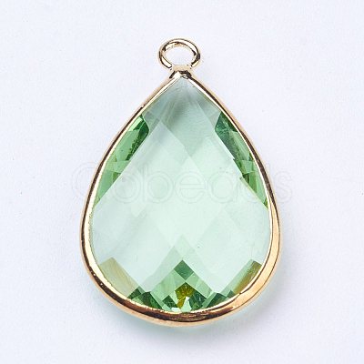 Golden Tone Brass Glass Teardrop Pendants X-GLAA-M006-A-01G-1