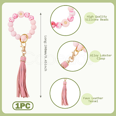 Silicone Beaded Wristlet Keychain HJEW-TAC0136-1