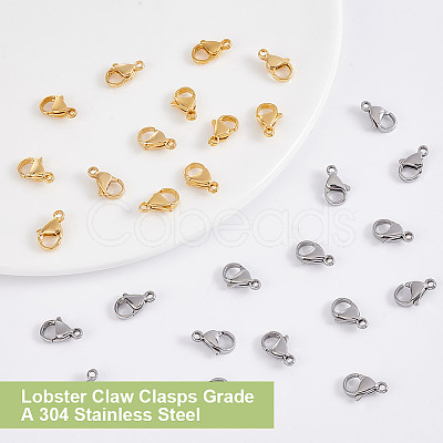 100Pcs 2 Colors 304 Stainless Steel Lobster Claw Clasps STAS-PH0006-10-1