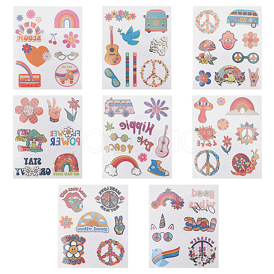 8 Sheets 8 Style Love and Peace Theme Paper Body Art Tattoos Stickers DIY-CP0007-55-1