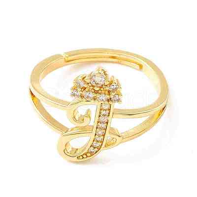 Clear Cubic Zirconia Initial Letter with Crown Adjustable Ring RJEW-M139-17J-1