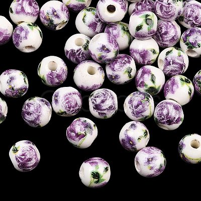 Floral Printed Porcelain Beads PORC-Q199-6mm-01-1