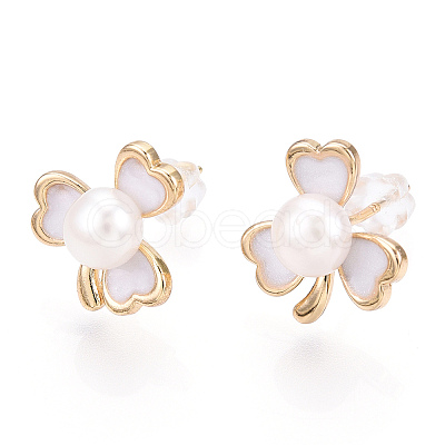Clover Natural Pearl Stud Earrings with Enamel PEAR-N020-05O-1