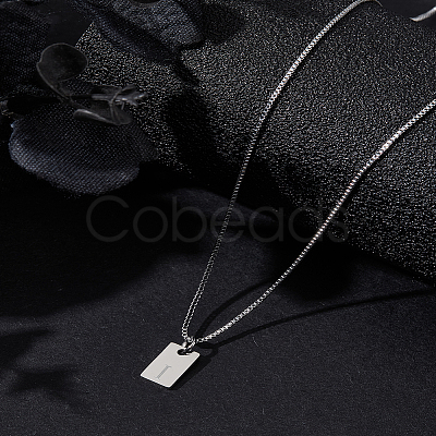 1Pc Stainless Steel Letter Rectangle Pendant Necklaces NJEW-LP0001-34I-P-1