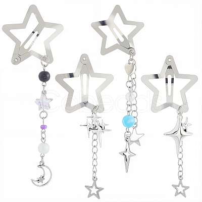 4Pcs 4 Styles Star Alloy Snap Hair Clips PHAR-CY0001-06-1