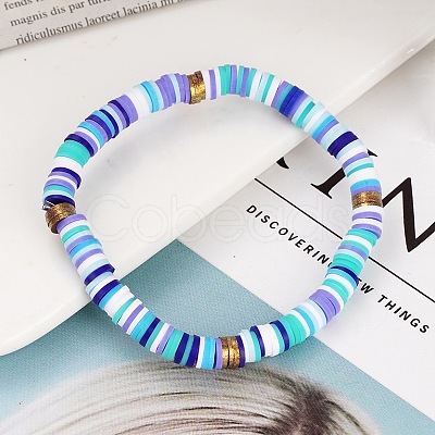 Handmade Polymer Clay Heishi Beaded Stretch Bracelets with CCB for Women JF1252-3-1