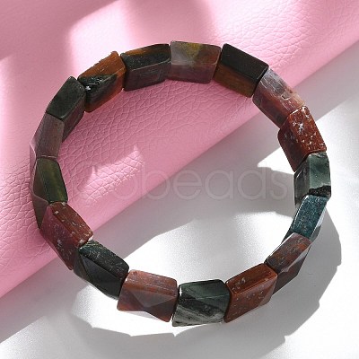 Square Natural Indian Agate Beads Stretch Bracelets for Women Men BJEW-C097-06N-1