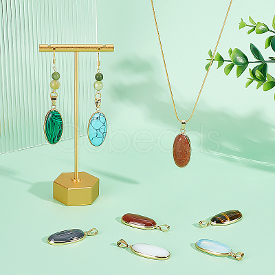 8Pcs 8 Styles Opalite & Synthetic Malachite & Turquoise & Goldstone G-PH0003-45-1