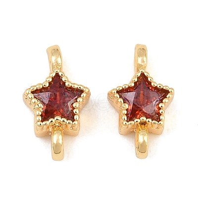 Brass Pave FireBrick Cubic Zirconia Connector Charms KK-CBA2DE6-04G-12-1