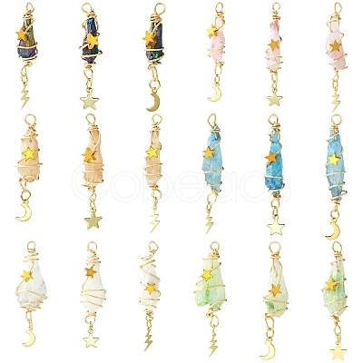 3Pcs 3 Styles Electroplated Natural Quartz Crystal Big Pendants PALLOY-YW00079-01-1