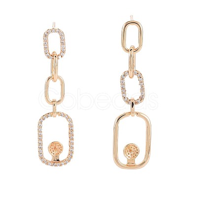 Brass Micro Pave Clear Cubic Zirconia Stud Earring Findings KK-S364-149-1