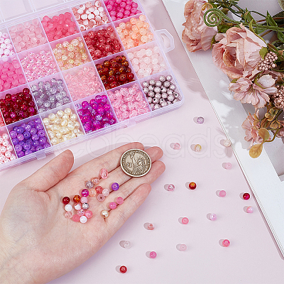 DIY 1200Pcs Crackle Glass & Acrylic Round Beads Findings Kits DIY-PA0001-34B-1