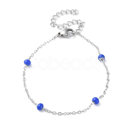 304 Stainless Steel Cable Chain Bracelet with Enamel Rondelle Beaded BJEW-G683-02P-1