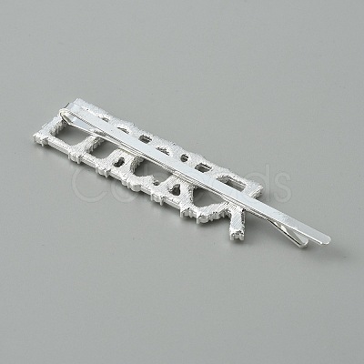 Word LUCKY Alloy Rhinestone Hair Bobby Pins FIND-WH0152-34C-S-1
