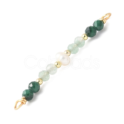 Faceted Round Natural Green Aventurinee & Malachite & Potato Natural Cultured Freshwater Pearl Beaded Connector Charms PALLOY-JF03531-03-1