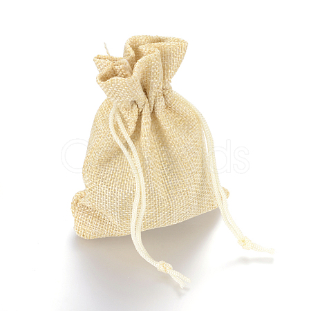 Polyester Imitation Burlap Packing Pouches Drawstring Bags X-ABAG-R005-17x23-13-1