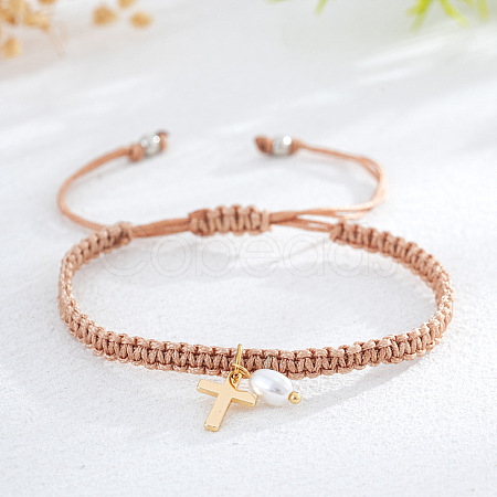 Brass & Imitation Pearl Charm Bracelets LS-PJ9657-7-1