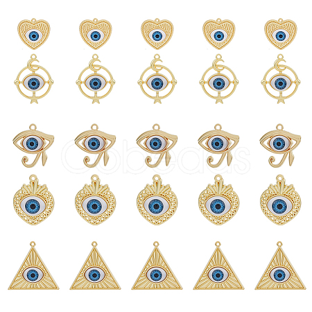 DICOSMETIC 30Pcs 5 Styles Rack Plating Alloy Enamel Evil Eye Pendants FIND-DC0002-43-1