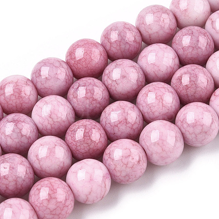 Opaque Dyed Crackle Glass Round Beads Strands GLAA-T031-10mm-01Y-1