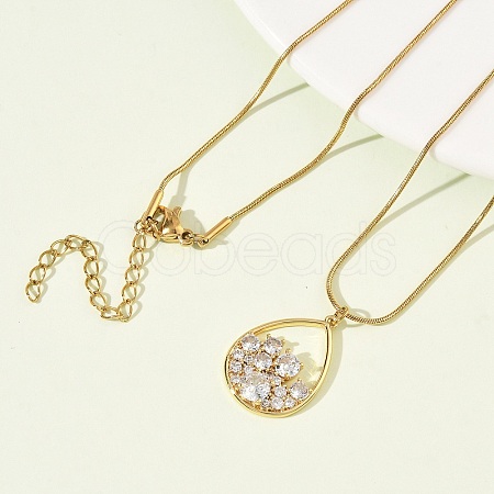 304 Stainless Steel Micro Pave Clear Cubic Zirconia Pendant Necklaces for Women NJEW-Z103-01G-05-1