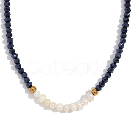 Fashion Natural Freshwater Pearl & Faceted Rondelle Glass Beaded Necklaces for Women AX4759-7-1