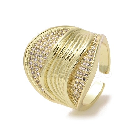 Brass Micro Pave Cubic Zirconia Open Cuff Ring RJEW-K256-48G-1