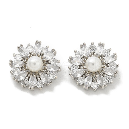 Rack Plating Brass Micro Pave Cubic Zirconia Buttons KK-K293-09P-01-1