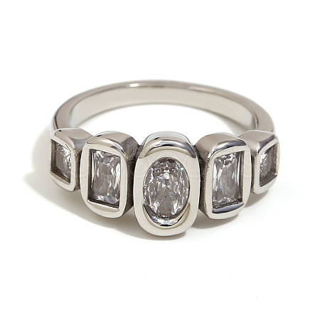 316L Surgical Stainless Steel with Clear Cubic Zirconia Finger Rings WGB9731-04-1