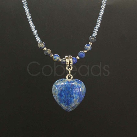Natural Gemstone Heart Pendant Colorful Glass Seed Beads Beaded Necklaces for Women VA8487-6-1