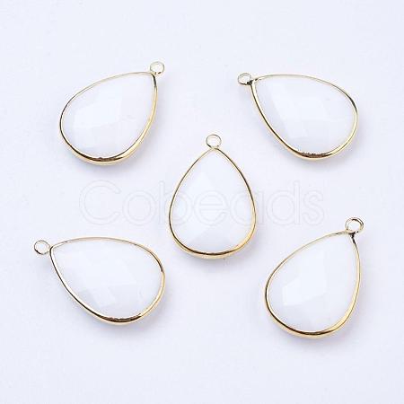 Golden Tone Brass Glass Teardrop Pendants GLAA-M006-A-22G-1