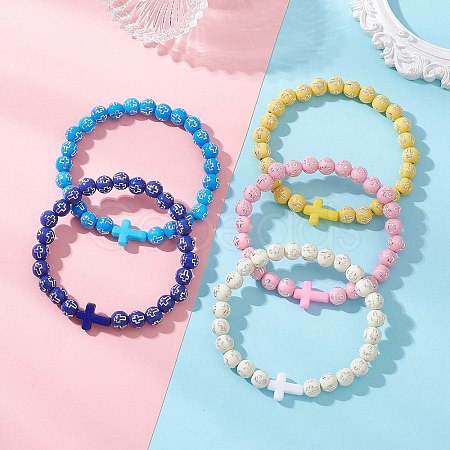 Acrylic Beaded Stretch Bracelets for Women Men BJEW-JB13400-1