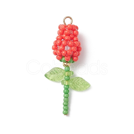 Glass Seed Beaded Rose Pendants PALLOY-MZ00959-03-1