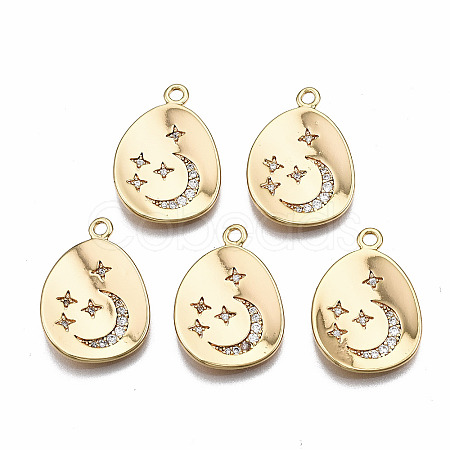 Brass Micro Pave Clear Cubic Zirconia Pendants KK-T063-73G-NF-1