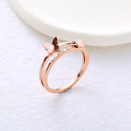 304 Stainless Steel with Rhinestone Finger Rings for Women VL8441-5-1