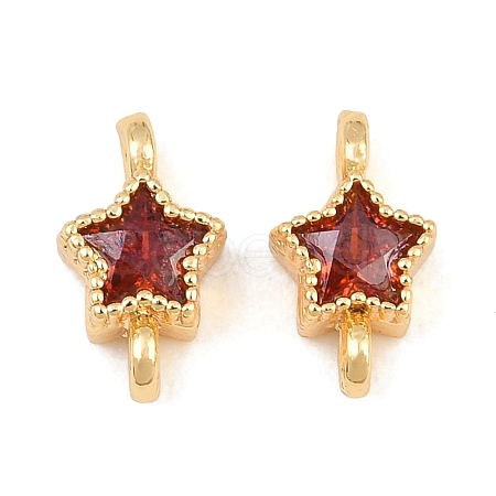 Brass Pave FireBrick Cubic Zirconia Connector Charms KK-CBA2DE6-04G-12-1