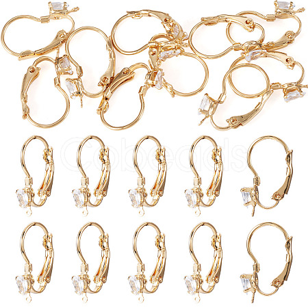 10Pcs Brass Micro Pave Clear Cubic Zirconia Leverback Earring Findings KK-TADJ0001-20B-1