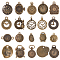 SUNNYCLUE 2 Sets Tibetan Style Alloy Pendants, Clock Charm, Antique Bronze, 16~36x12.5~27x1~3.5mm, Hole: 1.5~9mm, 20pcs/set