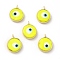 Handmade Evil Eye Lampwork Pendants, with Rack Plating Brass Findings, Long-Lasting Plated, Flat Round, Yellow, 18~19x15~16x4mm, Hole: 2mm