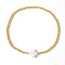 Cross Natural Gemstone & Brass Bead Stretch Bracelets for Women, White, Inner Diameter: 6-7/8 inch(17.5cm)