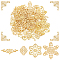 PandaHall Elite 5 Style Iron Filigree Joiners Links, Hollow, Snowflake/Flower/Triangle, Golden, 22~55x30~65x0.5~1mm, 96pcs/box