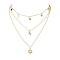 Brass 3 Layer Necklaces for Women, Stainless Steel Star & Moon & Sun Pendant Necklaces, Golden, 15.71 inch(399mm)