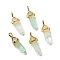 Natural Fluorite Pointed Pendants, Faceted, with Golden Tone Brass Findings, Lead free & Cadmium Free, Bullet, 27~30x9~10x7~8mm, Hole: 4x3mm