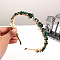 Glass Rhinestone Hair Bands, Golden Tone Iron Hair Accessories for Women Girls, Emerald, 150x130mm