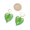 Leaf Handmade Glass Seed Beads Leverback Earrings EJEW-MZ00490-01-4