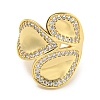 Rack Plating Brass Micro Pave Cubic Zirconia Teardrop Open Cuff Ring for Women RJEW-C082-07G-2