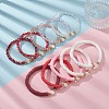 10Pcs Polymer Clay Disc & Glass & Brass Beaded Stretch Bracelets Set BJEW-JB09676-02-5
