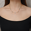 Vintage Synthetic Blue Turquoise 304 Stainless Steel Flat Round Link Chain Necklaces for Women QJ5506-2-3