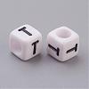 Letter T White Letter Acrylic Cube Beads X-PL37C9308-T-2