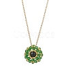 Dyed Natural Green Tiger Eye & Glass Seed Beaded Flat Round Pendant 304 Stainless Steel Cable Chain Necklaces NJEW-MZ00129-05-2